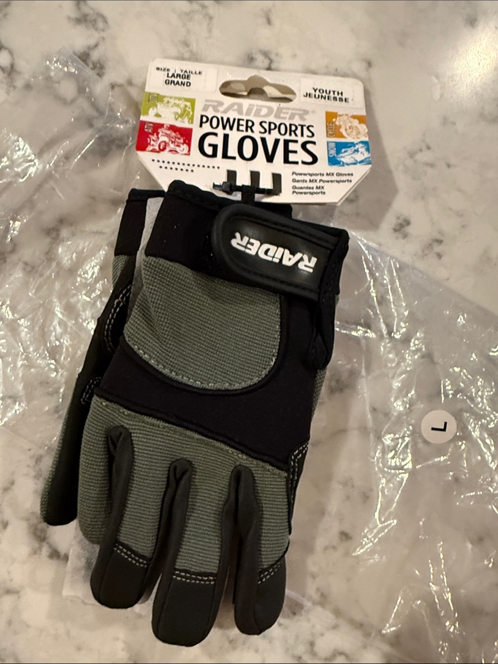 Raider Power Sports MX Riding Youth Large Black & Silver Gloves